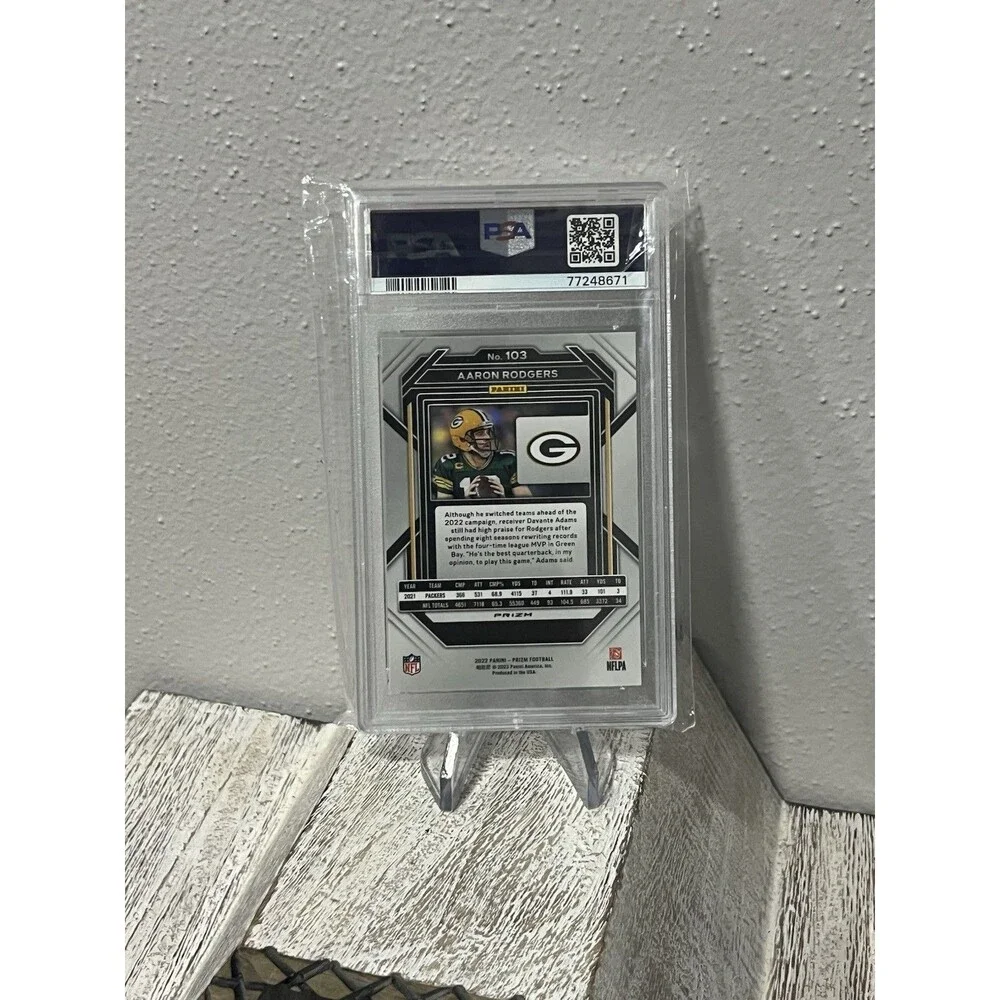 2022 Panini Prizm Aaron Rodgers #103 Red White Blue Prizm PSA 9 MINT Packers